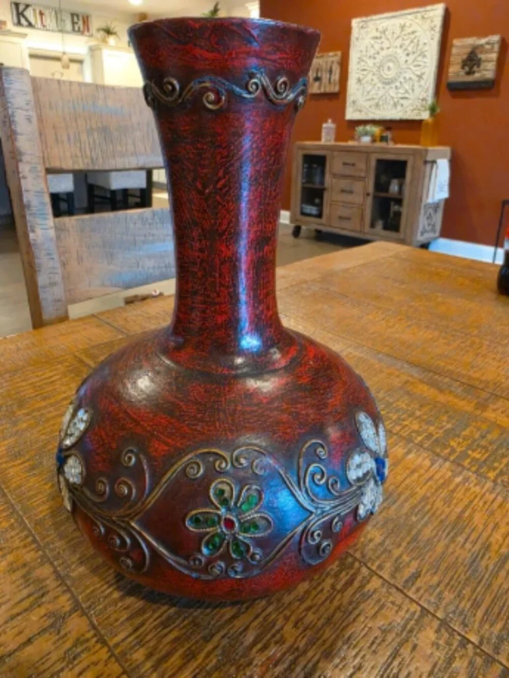Decorative Red Distressed Floral Vase